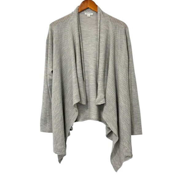 Garnet Hill 100% Merino Wool Open Cardigan Draped Light Heather Gray Soft Size L - Picture 1 of 9